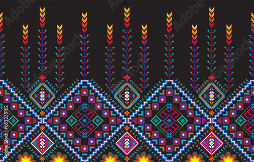 Gypsy pattern tribal ethnic motifs geometric vector background. Doodle gypsy geometric shapes sprites tribal motifs clothing fabric textile print traditional design with triangles
