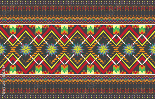 Gypsy pattern tribal ethnic motifs geometric seamless background. Doodle gypsy geometric shapes sprites tribal motifs clothing fabric textile print traditional design with triangles