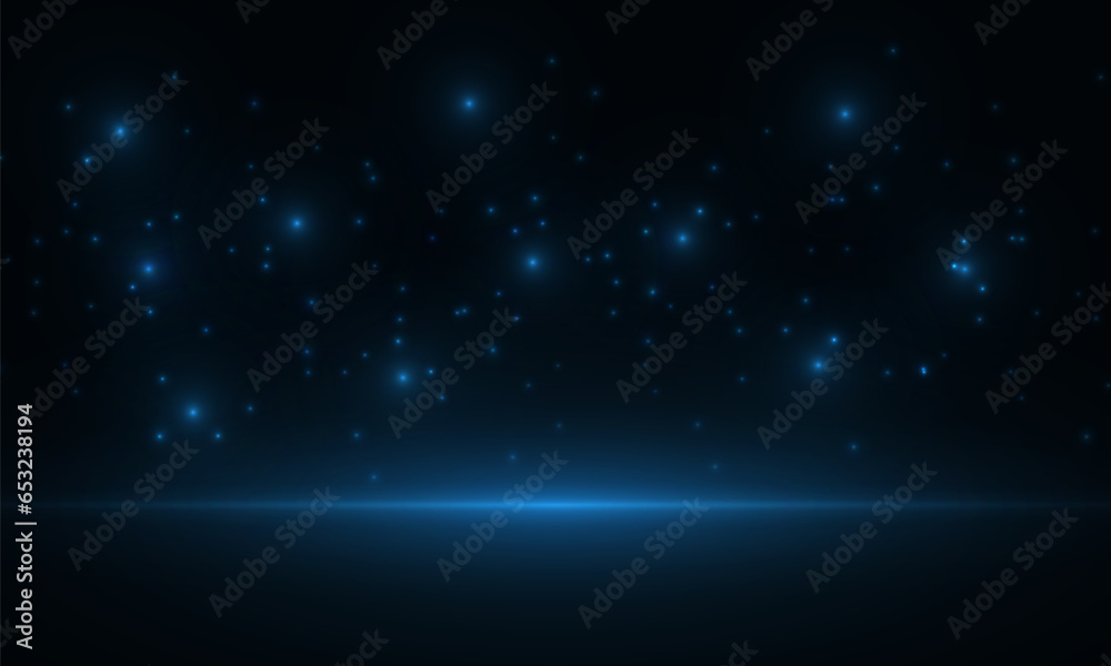 Fototapeta premium Abstract universe background with blue light stars. Studio concept design. Vector illustration