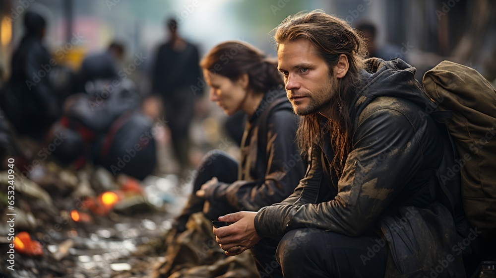 Homeless man on the street, generative AI Homeless man on the street, generative AI