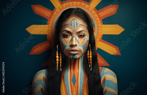 Indian woman is painted in bright colors
