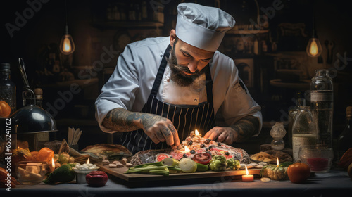 The chef prepares the dish