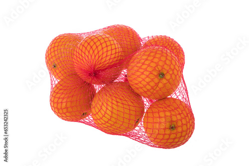 Net with oranges. Freh fruits. Food.