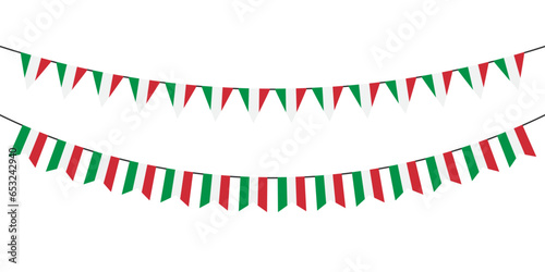 Flag garlands. Festive bunting. Triangle banners with the Italian flag. Birthday decoration. Background decor for celebration in Italy. Flat color. Vector sign.