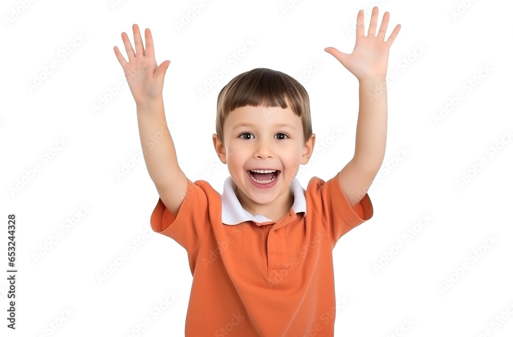 Young pupil boy raising a hand, cut out Young pupil boy raising a hand, cut out