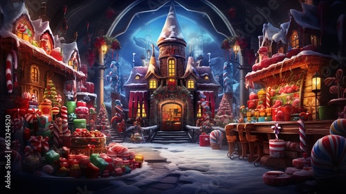 Santa's Candy Castle Cloudscape: A Christmas Land of Milk, Honey, and Toy Factories in the North Pole in 8K created with generative ai technology © Digital Vision Lab