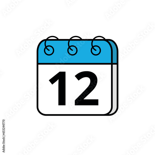 Blue calendar icon for blogs, websites and graphic resources. Calendar icon with specific day marked, day 12.