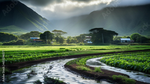rice field and flowing river