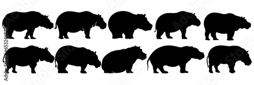 Hippopotamus africa silhouettes set, large pack of vector silhouette design, isolated white background