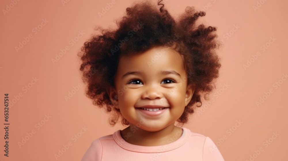 A happy African American toddler posing on a light beige studio background. A happy African American toddler posing on a light beige studio background.