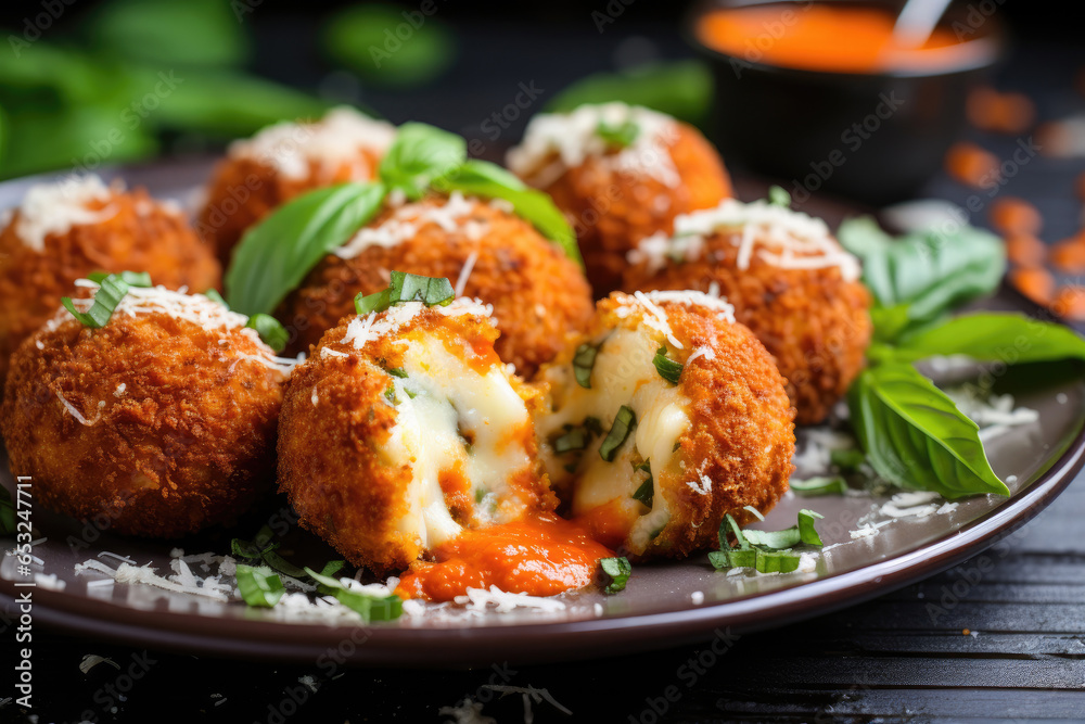Arancini rice balls with carrots and cheese - obrazy, fototapety, plakaty 