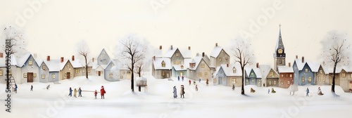 Golden-Hued Christmas Eve: Snowy Village Square Serenade