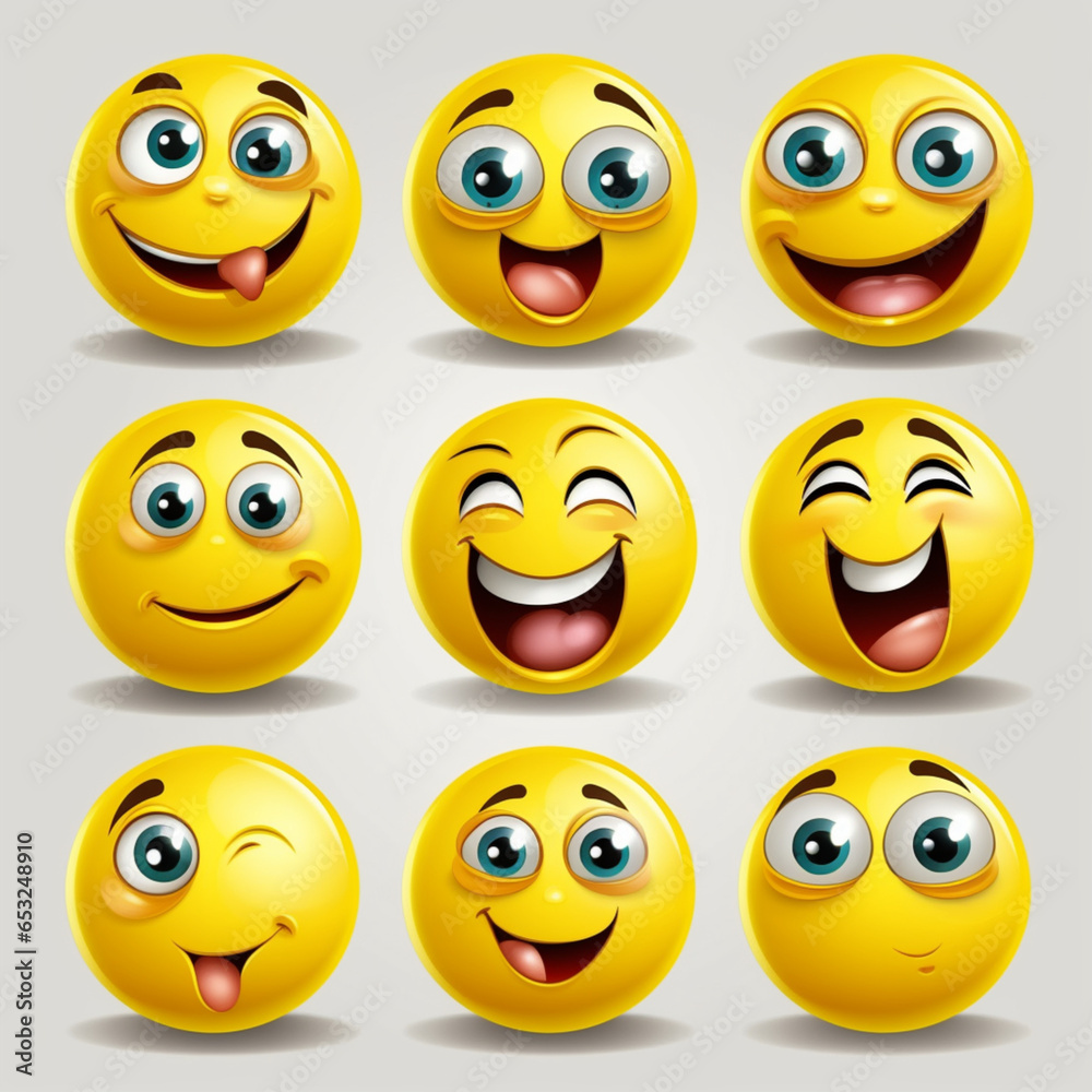 clip art emoticono amarillo redondo de cara sonriente co, generative ai