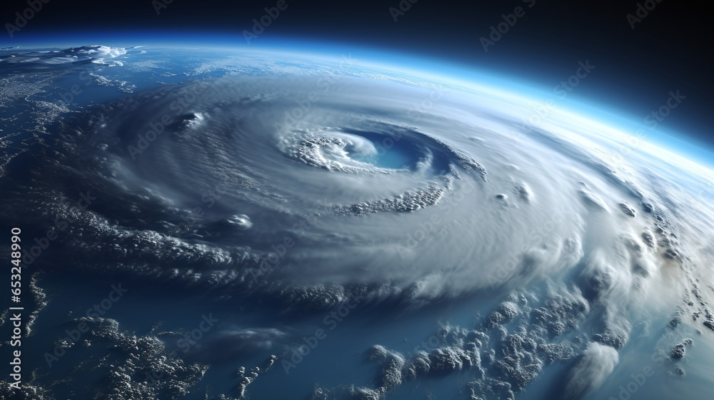 detailed photo from space of cyclone on earth atmosphere blue light