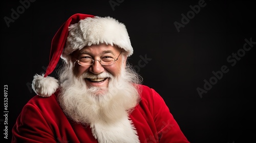 Santa Claus is joyful and has a plain background. Generative Ai.