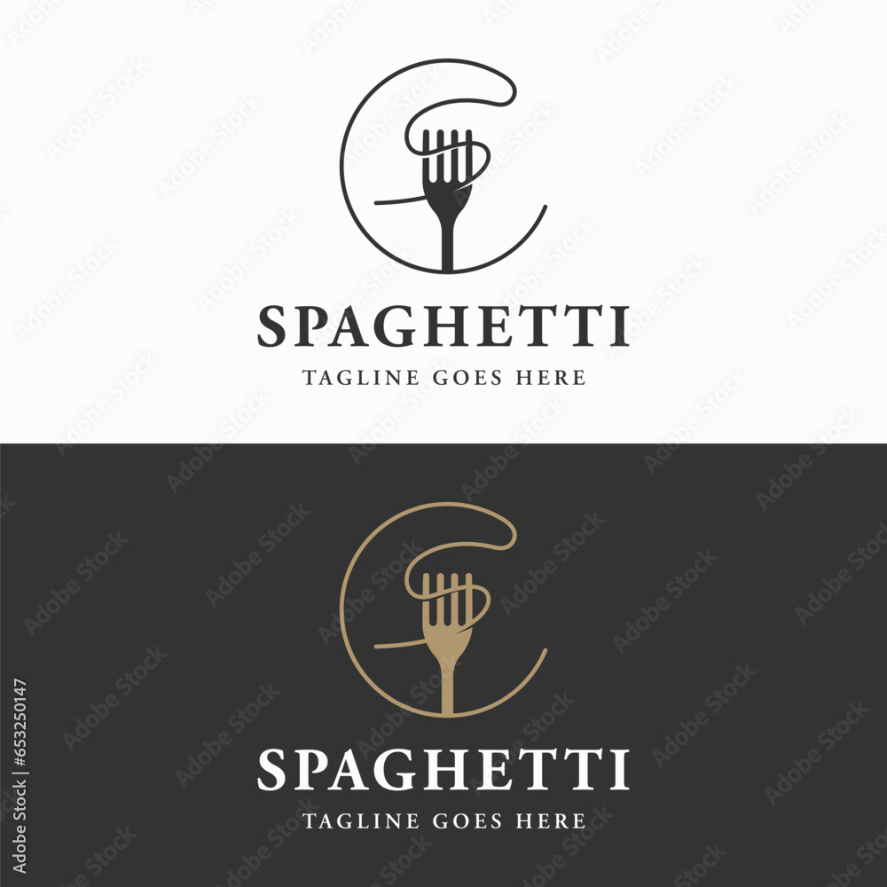 Italian spaghetti logo template design with fork and pasta. Logo for restaurant, business and culinary. Italian spaghetti logo template design with fork and pasta. Logo for restaurant, business and culinary.