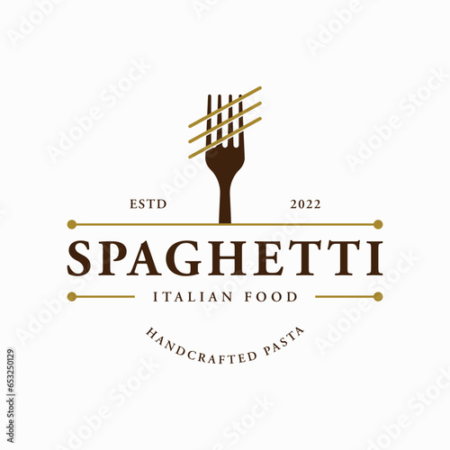 Italian spaghetti logo template design with fork and pasta. Logo for restaurant, business and culinary.