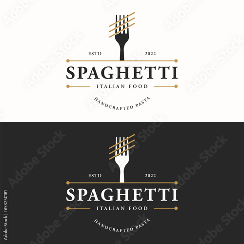 Italian spaghetti logo template design with fork and pasta. Logo for restaurant, business and culinary.