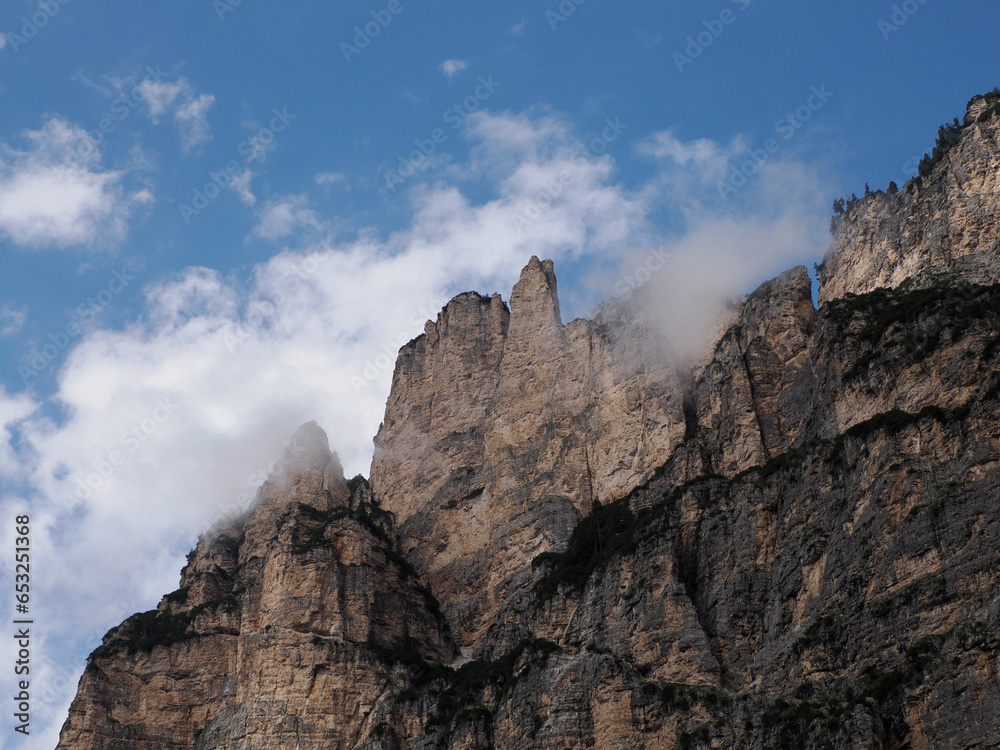 monte croce cross mountain in dolomites badia valley panorama landscape