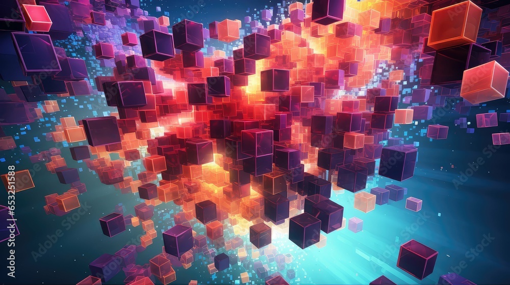 digital voxel artificial cubes illustration abstract 3d, futuristic pixel, virtual render digital voxel artificial cubes - obrazy, fototapety, plakaty 