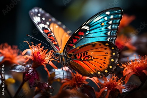 Vibrant and exotic butterfly perched on a blooming flower, Generative AI © Shooting Star Std