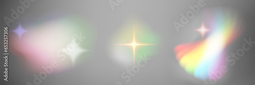 set of transparent light rainbow crystal on a blue background. Vector illustration