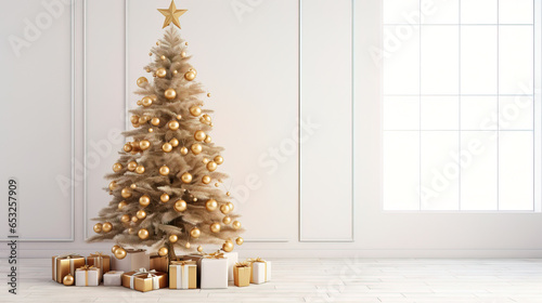 minimalistic Christmas tree with decoration on empty background, copy space © Uwe