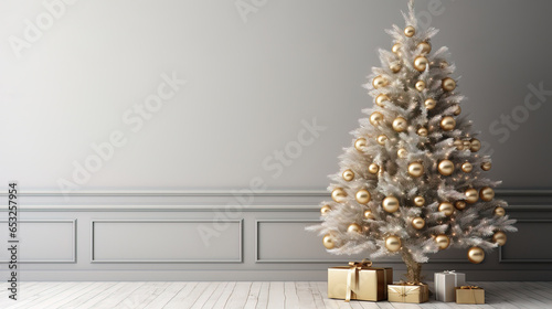 minimalistic Christmas tree with decoration on empty background, copy space © Uwe