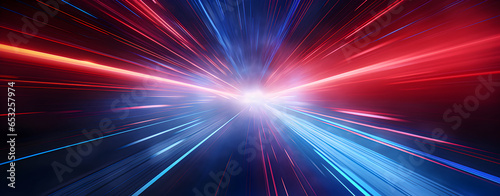 Futuristic high speed motion with blue and red light rays abstract background photo