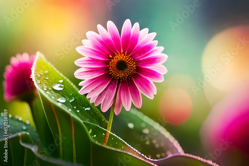 realistic and Close up image of Beautiful flowers with water drops photo