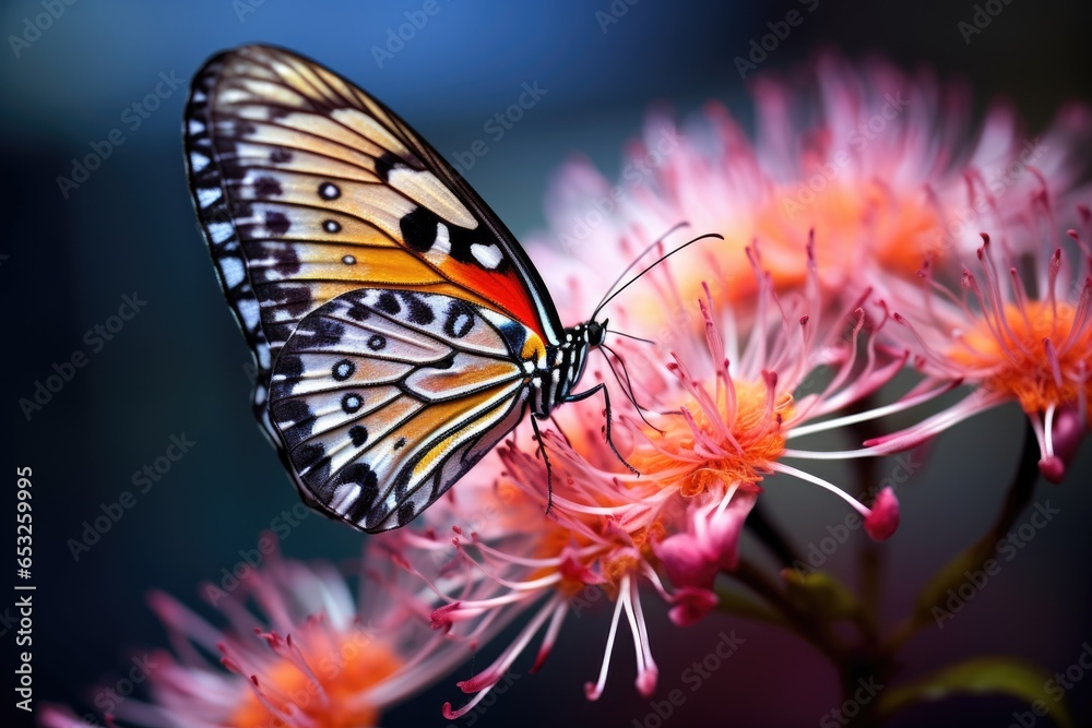 Fototapeta premium a butterfly sitting on a freshly blossomed flower