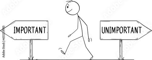 Doing What is Important, Vector Cartoon Stick Figure Illustration
