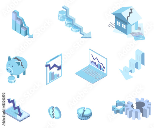 vector isometric illustration set of debt and bankruptcy,people depress for debt
