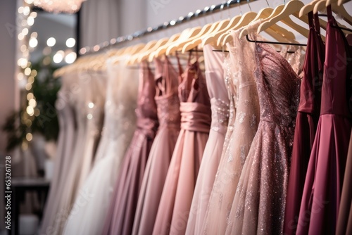 A clothing store with a wide selection of fashionable dresses on racks that exude elegance and style.