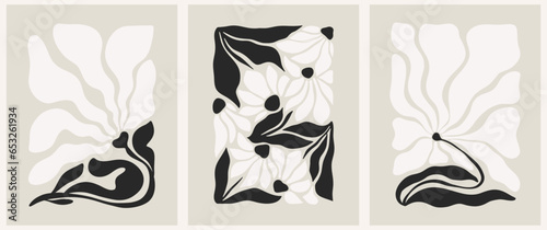 Abstract groovy floral poster Y2K. Modern trendy minimalist style. Hand drawn for wallpaper, wall decor, fabric, postcard, cover, template, banner.