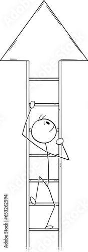 Person Climbing Up the Ladder, Vector Cartoon Stick Figure Illustration