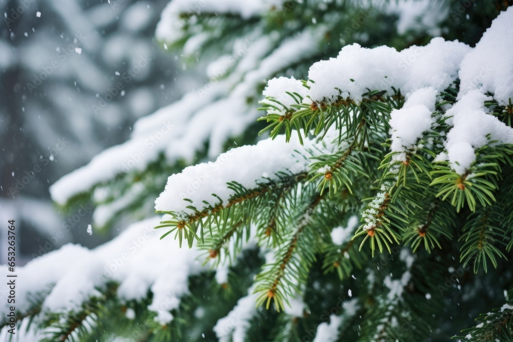 evergreen branches heavy with fresh snow