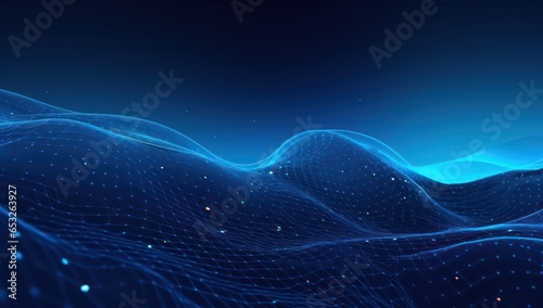 Blue Abstract Graphic particle Wave Background. Modern purple blue gradient flowing wave lines. Dark abstract background with glowing wave