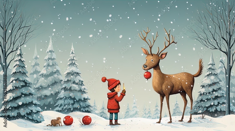 Witty Yuletide Wonders: Modern Christmas Postcard with Humorous Santa and Reindeer Motifs in 8K created with generative ai technology