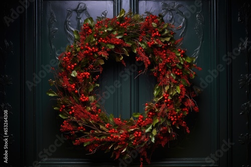 holly wreath about to be hung on the door © altitudevisual
