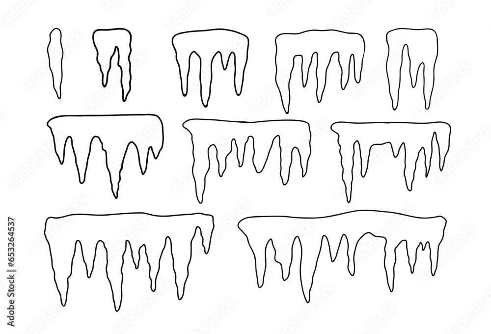 Set of icicles icon outline style. Weather symbol. Vector illustration  isolated on white background - obrazy, fototapety, plakaty 