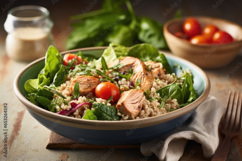 a heart-healthy meal of salmon, greens, and whole grains a heart-healthy meal of salmon, greens, and whole grains