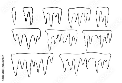 Set of icicles icon outline style. Weather symbol. Vector illustration  isolated on white background