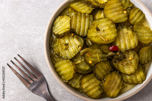 Dill pickles with dill, mustard seeds and spices