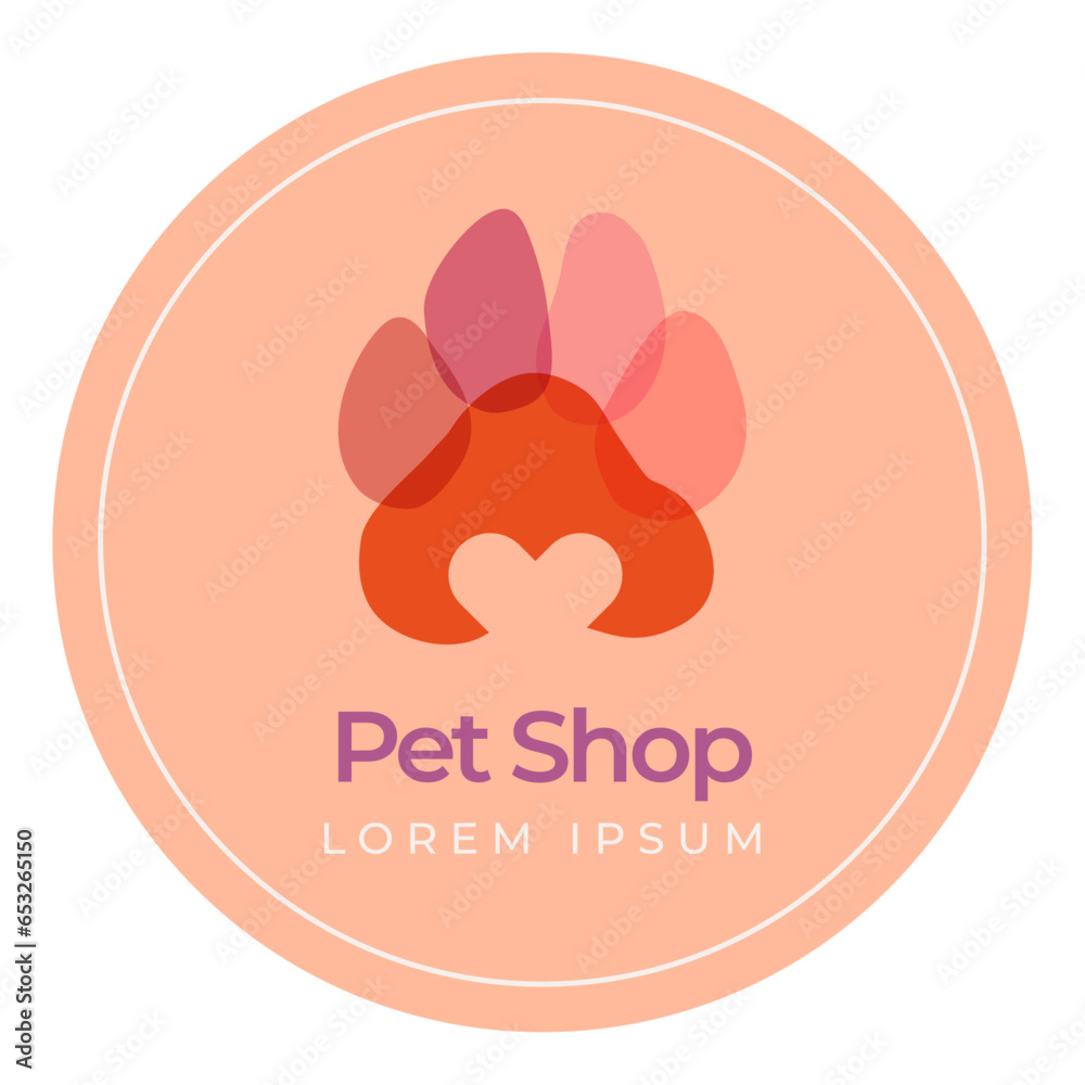 Pet shop logo. Pet paw with heart Pet shop logo. Pet paw with heart