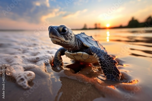 a hatchling turtle making its way to sea