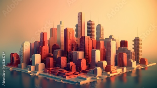 3d voxel city landscape illustration render modern  futuristic view  perspective geometry 3d voxel city landscape