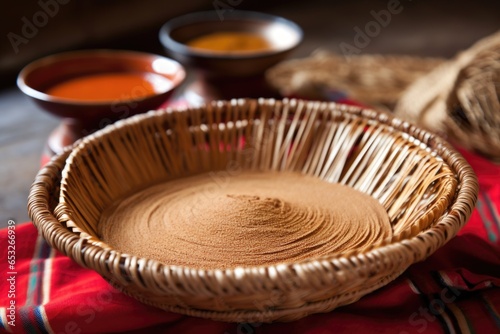 ethiopian injera in a woven basket photo