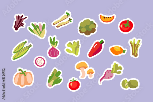 Fototapeta Naklejka Na Ścianę i Meble -  Colorful vegetables retro characters sticker set