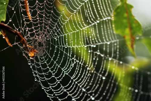 close-up shot of spider web with trapped insects